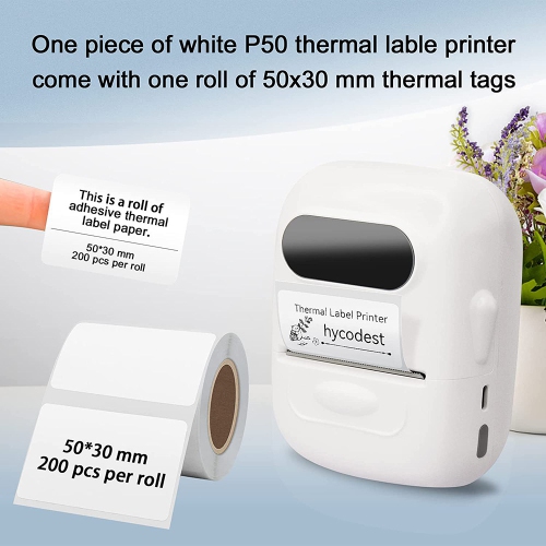 Portable label printer, thermal label machine, barcode label printer, portable wireless label maker - white