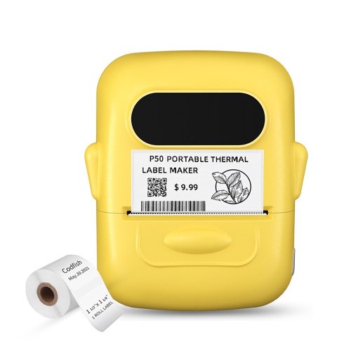 Portable label printer, thermal label machine, barcode label printer, portable wireless label maker - yellow