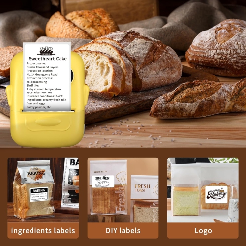 Portable label printer, thermal label machine, barcode label printer, portable wireless label maker - yellow