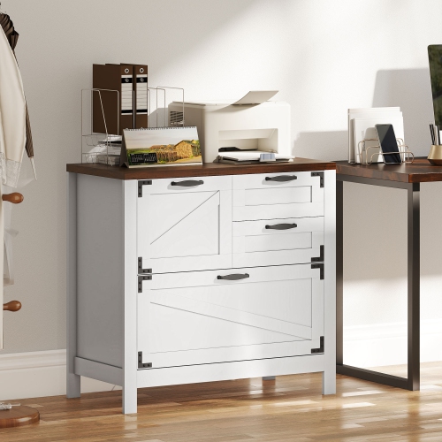 HOMCOM 4 Drawer File Cabinet with Quiet Slides, Farmhouse Lateral Filing Cabinet for Letter/A4/Legal Size Files, Printer Stand for Home Office, White