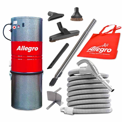 Le puissant système d'aspirateur central ALLEGRO 628 AW - Ensemble d'accessoires de plancher nus de luxe 35&nbsp;pi, fabriqué au Canada