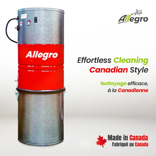 Le puissant système d'aspirateur central ALLEGRO 628 AW - Ensemble d'accessoires de plancher nus de luxe 35&nbsp;pi, fabriqué au Canada