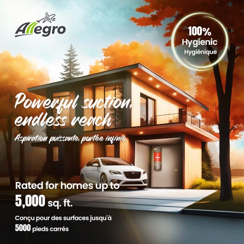 Le puissant système d'aspirateur central ALLEGRO 628 AW - Ensemble d'accessoires de plancher nus de luxe 35&nbsp;pi, fabriqué au Canada
