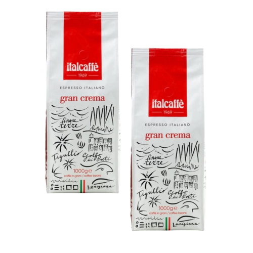 Haricots de café espresso Italcaffe Gran Crema, 1000&nbsp;g – Mélange de café arabica grillé à l'italienne et de robusta – Riche crème et arôme gras