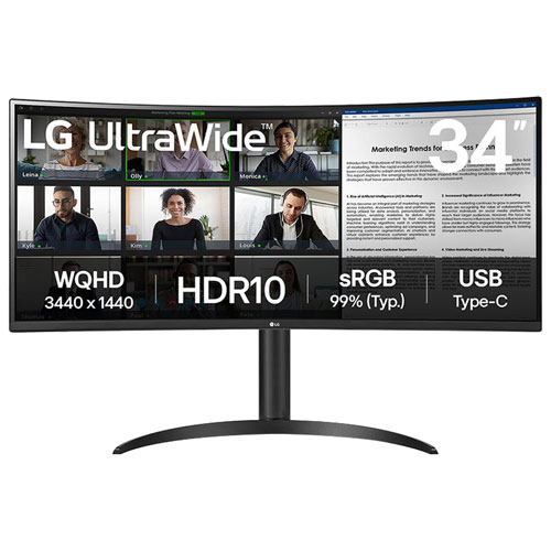 Moniteur incurvé DEL AV WQHD gris à gris 5 ms 100 Hz 34 po de LG - Noir
