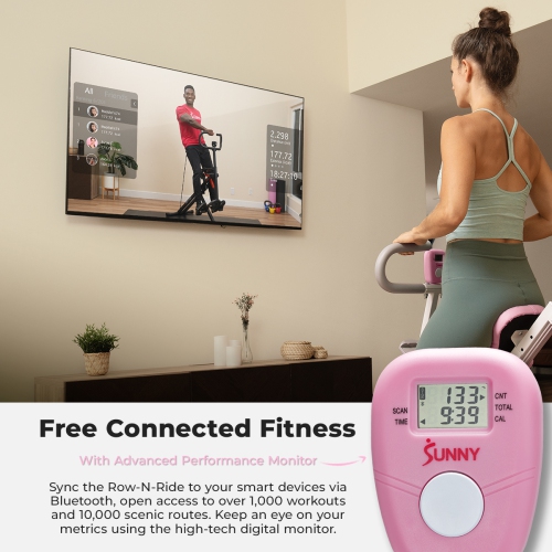 Sunny Health & Fitness SMART Upright Row-N-Ride Exerciser in Pink