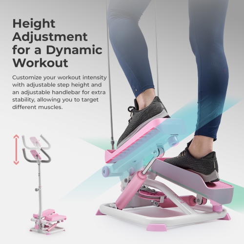 Sunny Health & Fitness Pink Smart Exercise Stepper With Handlebars and Resistance Bands - P2410