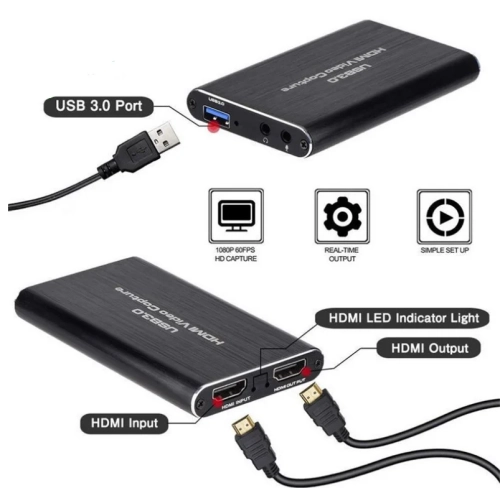 Carte de saisie vidéo HDMI, 1080p 60 ips, carte de saisie HDMI à USB 3,0 pour diffusion en continu avec appareil photo/Xbox/PS4/PS5/PC/OBS