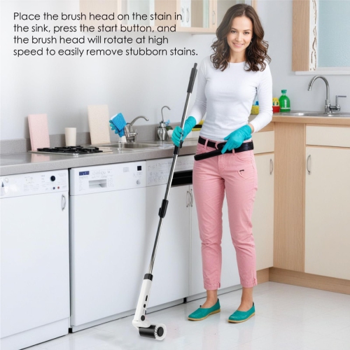 Electric Spin Scrubber- Shower Scrubber with Long Handle, Electric Cleaning Brush with Replaceable Brush Heads for Shower, Bathtub,Tile, Floor