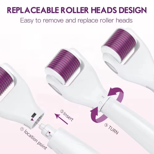 Derma Roller, Micro Needing System for Women and Men, 6 in 1 Microneedles with 5 Replaceable Heads for Beard and Hair Growth, Face, Skin Care