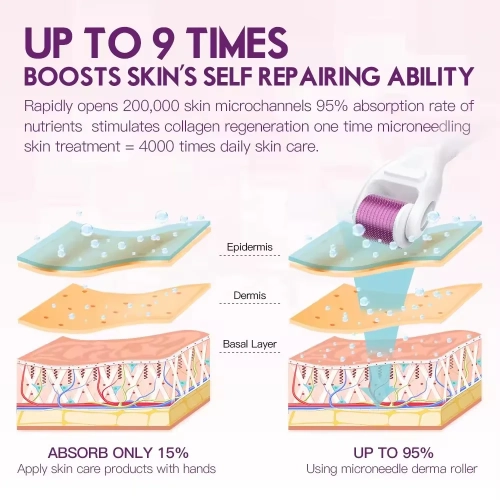 Derma Roller, Micro Needing System for Women and Men, 6 in 1 Microneedles with 5 Replaceable Heads for Beard and Hair Growth, Face, Skin Care