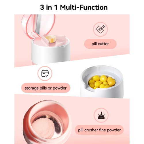 Pill Crusher Fine Powder - Portable Pill Cutter and Crusher with Stainless Steel Grinding Pestle, for Elderly and Pets
