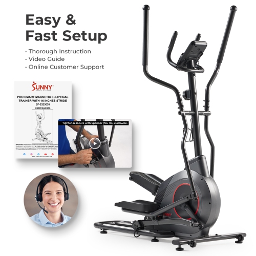 Exerciseur elliptique magnétique intelligent Pro de Sunny Health & Fitness avec bande de 16&nbsp;po - SF-E323038