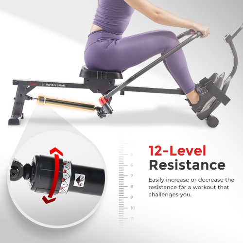 Sunny Health & Fitness SMART Compact Full Motion Rowing Machine - SF-RW5639SMART