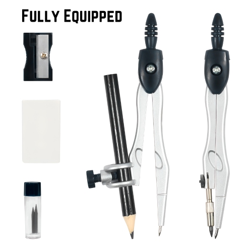 Geometry Set – 10-Piece Kit with Compass, Protractor, Rulers, Pencil, Eraser, Sharpener & More – Full Drawing Set for Students with Accurate Tools
