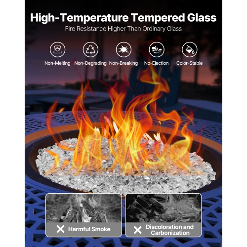 VEVOR 10 LBS / 4.5 KG Fire Glass,High-Temperature Resistant Fireplace Rocks, 1/2-Inch / 12.7 mm Reflective & Smokeless Firepit Glass Rock, High