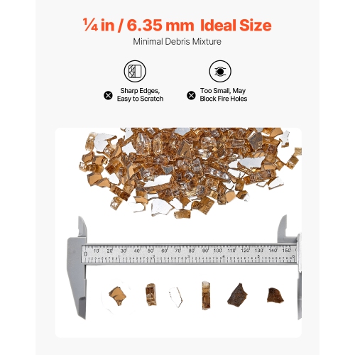 VEVOR 10 LBS / 4.5 KG Fire Glass, High-Temperature Resistant Fireplace Rocks, 1/4-Inch / 6.35 mm Reflective & Smokeless Firepit Glass Rock, High