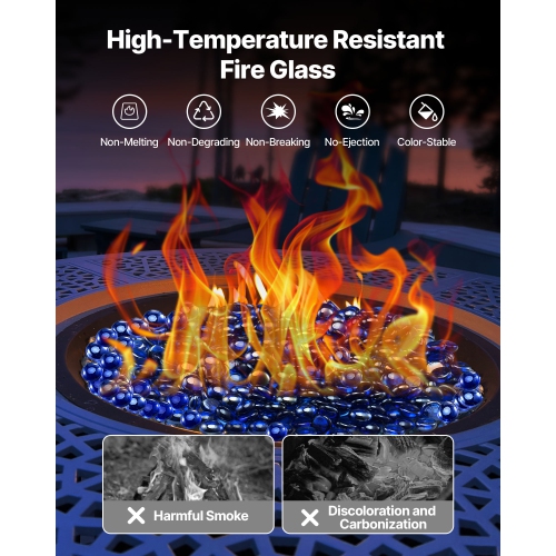 VEVOR 20LBS / 9KG Fire Glass, High-Temperature Resistant Fireplace Rocks, 3/4-Inch / 19.05 mm Reflective & Smokeless Firepit Glass Beads, High Luster