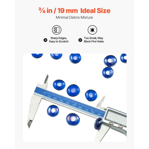 VEVOR 20LBS / 9KG Fire Glass, High-Temperature Resistant Fireplace Rocks, 3/4-Inch / 19.05 mm Reflective & Smokeless Firepit Glass Beads, High Luster