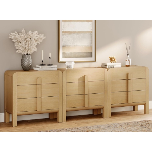 WAMPAT 3-in-1 9 Drawer Dresser for Bedroom, 94.5" W Mid Century Modern Wide Chest of Drawer, Wood Large Dresser TV Stand Closet with Curved Edge for