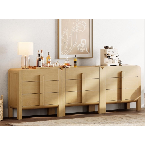 WAMPAT 3-in-1 9 Drawer Dresser for Bedroom, 94.5" W Mid Century Modern Wide Chest of Drawer, Wood Large Dresser TV Stand Closet with Curved Edge for