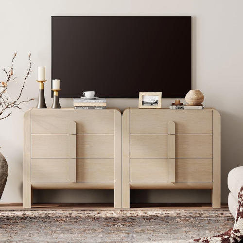 WAMPAT 2-in-1 6 Drawer Dresser for Bedroom, 63" Mid Century Modern Wide Chest of Drawer, Wood Closet Dresser TV Stand with Curved Edge Handles for