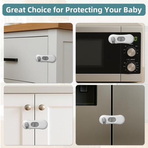 5-Pack Child Safety Fridge Locks for Kid & Pet, Baby Proof Refrigerator Lock with 3M Adhesive, Toddler Freezer Lock for Cabinet, Drawer, Oven