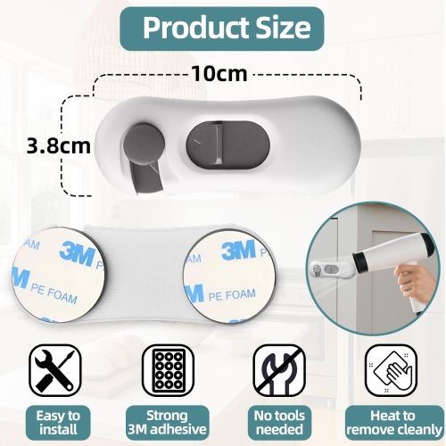 5-Pack Child Safety Fridge Locks for Kid & Pet, Baby Proof Refrigerator Lock with 3M Adhesive, Toddler Freezer Lock for Cabinet, Drawer, Oven