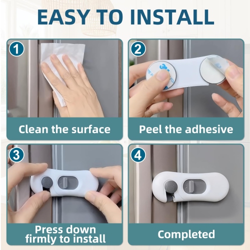 5-Pack Child Safety Fridge Locks for Kid & Pet, Baby Proof Refrigerator Lock with 3M Adhesive, Toddler Freezer Lock for Cabinet, Drawer, Oven