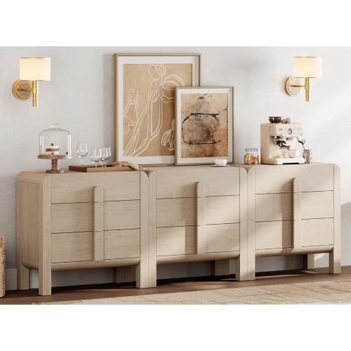 WAMPAT 3-in-1 9 Drawer Dresser for Bedroom, 94.5" W Mid Century Modern Wide Chest of Drawer, Wood Large Dresser TV Stand Closet with Curved Edge for