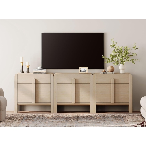 WAMPAT 3-in-1 9 Drawer Dresser for Bedroom, 94.5" W Mid Century Modern Wide Chest of Drawer, Wood Large Dresser TV Stand Closet with Curved Edge for