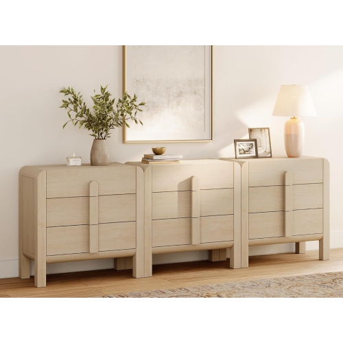 WAMPAT 3-in-1 9 Drawer Dresser for Bedroom, 94.5" W Mid Century Modern Wide Chest of Drawer, Wood Large Dresser TV Stand Closet with Curved Edge for