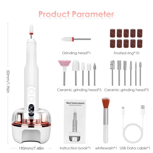 3 in 1 Cordless Electric Nail File, 18000 RPM 5-Speed Adjustable Electric Nail Drill Built-in Nail Lamp Professional Electric Nail Drill