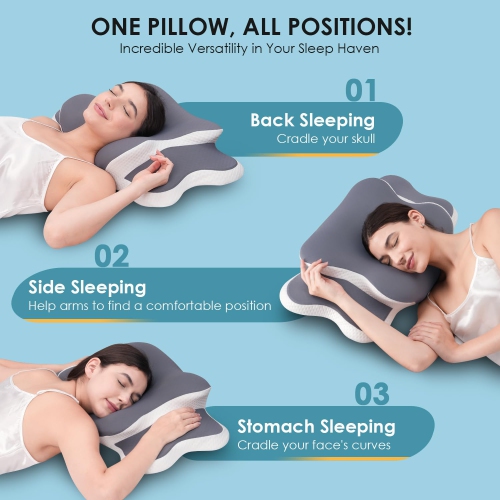 Memory Foam Pillow, 2 in 1 Cervical Pillow for Neck Pain Relief, Ergonomic Neck Support Pillows for Side Back Stomach Sleepers