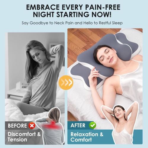 Memory Foam Pillow, 2 in 1 Cervical Pillow for Neck Pain Relief, Ergonomic Neck Support Pillows for Side Back Stomach Sleepers