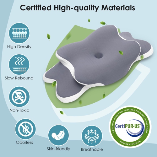 Memory Foam Pillow, 2 in 1 Cervical Pillow for Neck Pain Relief, Ergonomic Neck Support Pillows for Side Back Stomach Sleepers