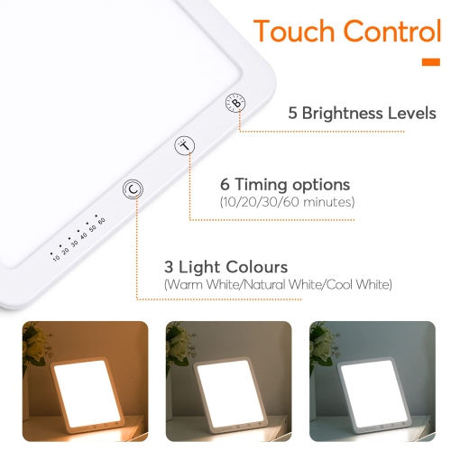 SAD Therapy Lamp, Slim Light Box for Effective SAD Light Therapy, 10,000 Lux Daylight Therapy Lights with Timer, UV-free & Full Spectrum