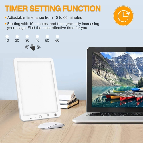 SAD Therapy Lamp, Slim Light Box for Effective SAD Light Therapy, 10,000 Lux Daylight Therapy Lights with Timer, UV-free & Full Spectrum