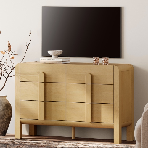 WAMPAT  Modern Dresser Tv Stand for Tvs Up to 55 Inches, 47.2" W Farmhouse Entertainment Center \w 6 Drawers, Media Console Table Tv Cabinet For