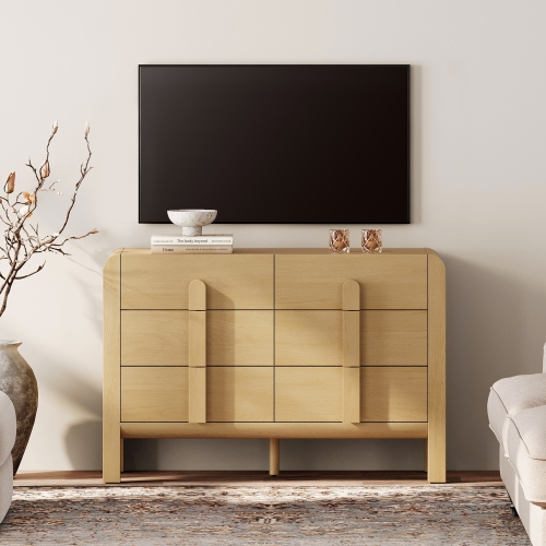 WAMPAT Modern Dresser TV Stand for TVs Up to 55 inches, 47.2" W Farmhouse Entertainment Center with 6 Drawers, Media Console Table TV Cabinet for