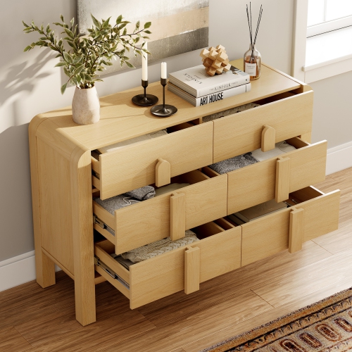 WAMPAT Modern Dresser TV Stand for TVs Up to 55 inches, 47.2" W Farmhouse Entertainment Center with 6 Drawers, Media Console Table TV Cabinet for