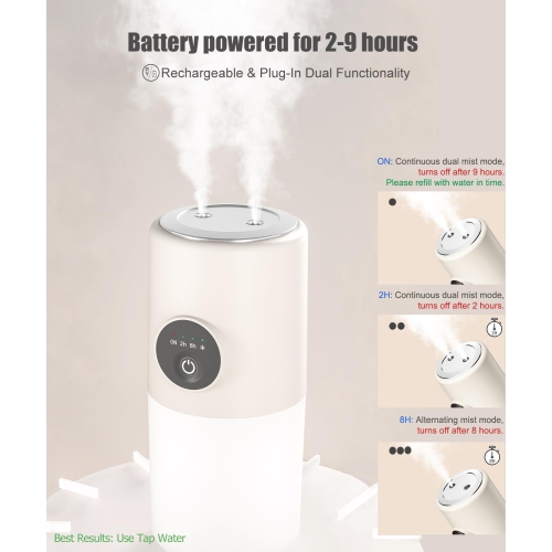 Portable Small Humidifier Cold Mist Humidifier with 360° Rotating Stand, Warm Night Light, 2/8 H Timer Function, Mini humidifier for Bedroom