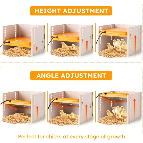 Chaleur Brooder pour les poussoirs, plaque chauffante à trois côtés résistant au vent de 25&nbsp;W avec hauteur et angle réglables, 26.5 *