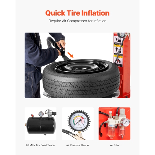 VEVOR 1.5HP Tire Changer Machine, Copper Motor, Durable with Air Pressure Gauge & Pneumatic Assist Arm, Pedal Operated Changer with Thickened Chuck,