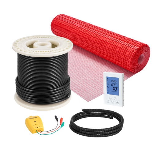 VEVOR  80 Sqft Floor Heating Mat System, 120V Electric Radiant Heated Floor System, \w Decoupling Membrane & Smart Control Thermostat & Alarm, Easy