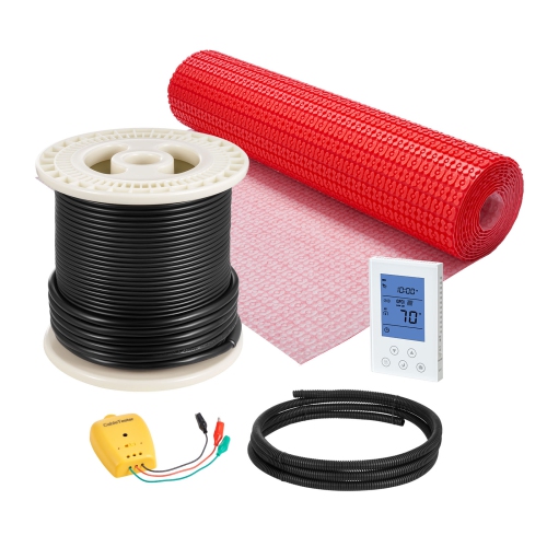 VEVOR  50 Sqft Floor Heating Mat System, 120V Electric Radiant Heated Floor System, \w Decoupling Membrane & Smart Control Thermostat & Alarm, Easy