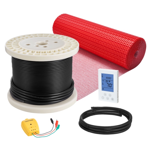 VEVOR  120 Sqft Floor Heating Mat System, 120V Electric Radiant Heated Floor System, \w Decoupling Membrane & Smart Control Thermostat & Alarm, Easy
