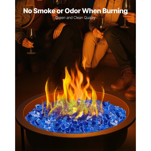 VEVOR 10LBS/4.5KG Fire Glass, High-Temperature Resistant Fireplace Rocks, 1/2Inch/12.7mm Reflective+Smokeless Firepit Glass Rock, Stone Landscaping