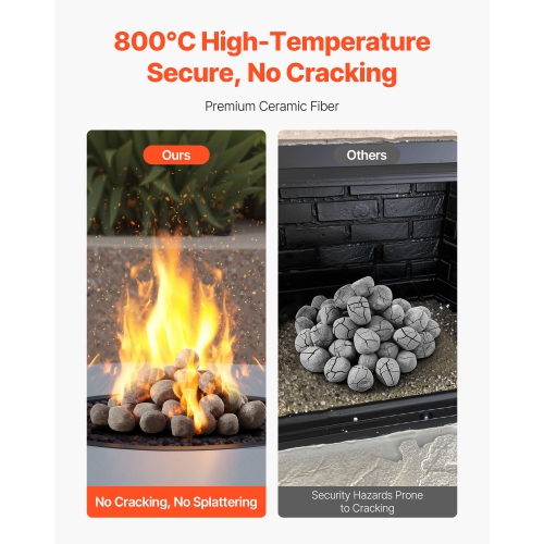 Pierres en céramique en caillou VEVOR 1-2&nbsp;po, 48 pierres de lave, pierres de foyer réutilisables pour l'intérieur et l'extérieur, pierres