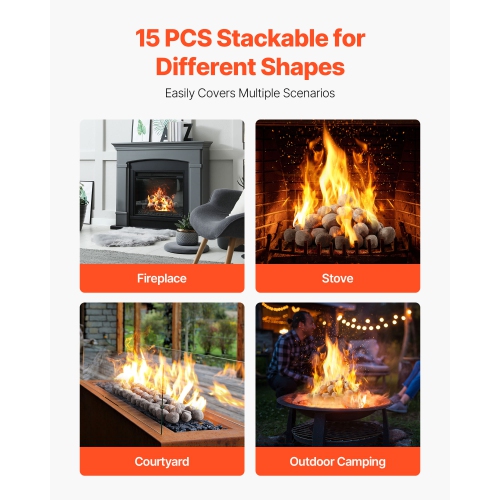 Pierres en céramique en caillou VEVOR 1-2&nbsp;po, 48 pierres de lave, pierres de foyer réutilisables pour l'intérieur et l'extérieur, pierres